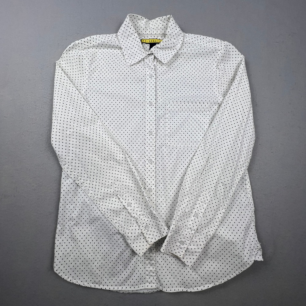 White Polka‎ Dot Button Down Shirt Womens M Cotton Preppy Classic Prince & Fox